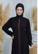 عباية نسائية ياقة مدورة مع سحاب و تطريز 561 Kırmızı
