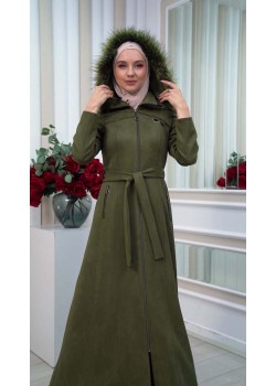 مانطو نسائي شاموا  شتوي مع كبيشون فرو قابلة للإزالة 1333 - زيتي