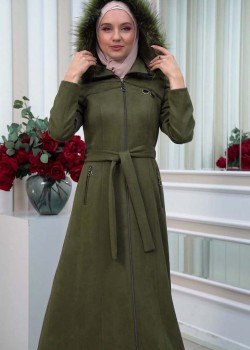 مانطو نسائي شاموا  شتوي مع كبيشون فرو قابلة للإزالة 1333 - زيتي