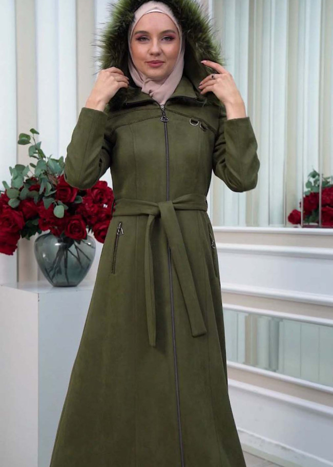 مانطو نسائي شاموا  شتوي مع كبيشون فرو قابلة للإزالة 1333 Haki