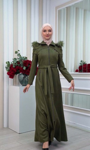 مانطو نسائي شاموا  شتوي مع كبيشون فرو قابلة للإزالة 1333 - زيتي