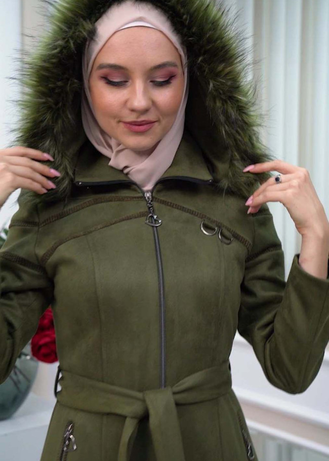 مانطو نسائي شاموا  شتوي مع كبيشون فرو قابلة للإزالة 1333 Haki