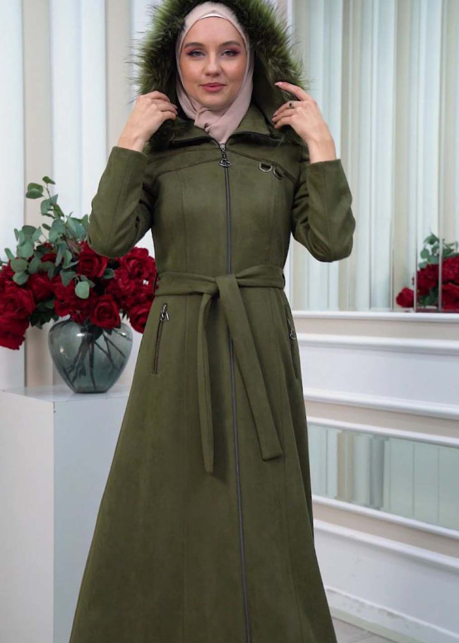 مانطو نسائي شاموا  شتوي مع كبيشون فرو قابلة للإزالة 1333 Haki