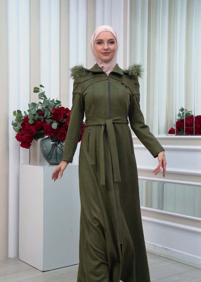 مانطو نسائي شاموا  شتوي مع كبيشون فرو قابلة للإزالة 1333 Haki