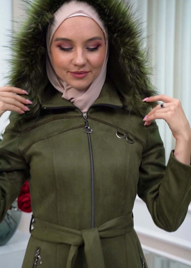 مانطو نسائي شاموا  شتوي مع كبيشون فرو قابلة للإزالة 1333 Haki