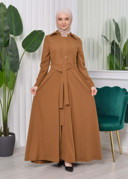 مانطو نسائي موسمي كلوش برادا مع حزام 1203 - ترابي