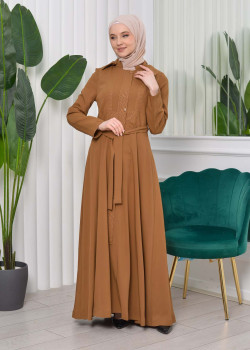 مانطو نسائي موسمي كلوش برادا مع حزام 1203 - ترابي