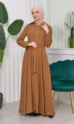 مانطو نسائي موسمي كلوش برادا مع حزام 1203 - ترابي