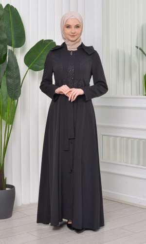 مانطو نسائي موسمي كلوش برادا مع حزام 1203 - اسود