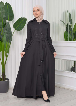 مانطو نسائي موسمي كلوش برادا مع حزام 1203 - اسود