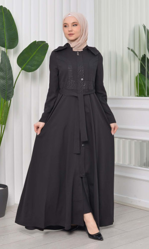 مانطو نسائي موسمي كلوش برادا مع حزام 1203 - اسود