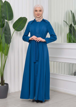 مانطو نسائي موسمي كلوش برادا مع حزام 1203 - تركواز