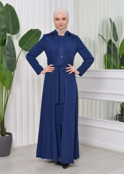 مانطو نسائي موسمي كلوش برادا مع حزام 1203 - كحلي