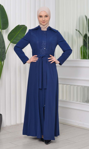 مانطو نسائي موسمي كلوش برادا مع حزام 1203 - كحلي