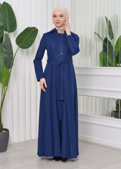 مانطو نسائي موسمي كلوش برادا مع حزام 1203 - كحلي