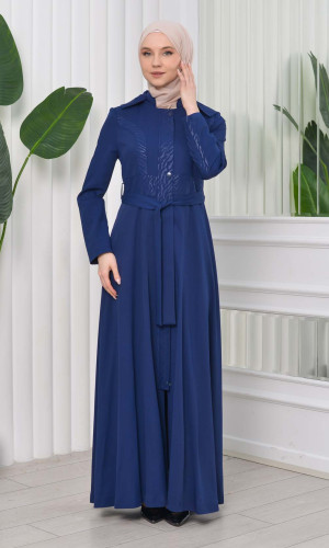 مانطو نسائي موسمي كلوش برادا مع حزام 1203 - كحلي