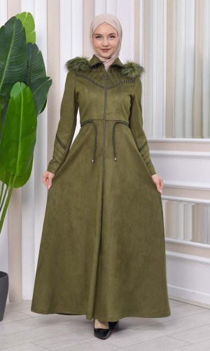 مانطو شاموا طويل بكبيشون فرو 1330 - زيتي