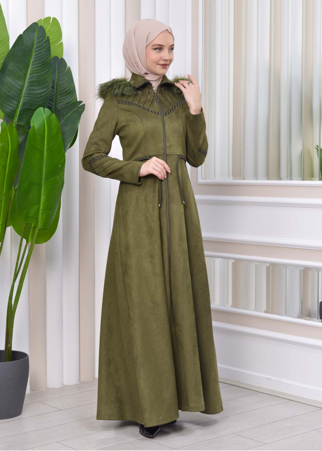 مانطو نسائي شاموا شتوي كلوش مع كبيشون فرو قابلة للإزالة 1330 Haki