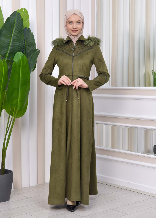 مانطو نسائي شاموا شتوي كلوش مع كبيشون فرو قابلة للإزالة 1330 Haki