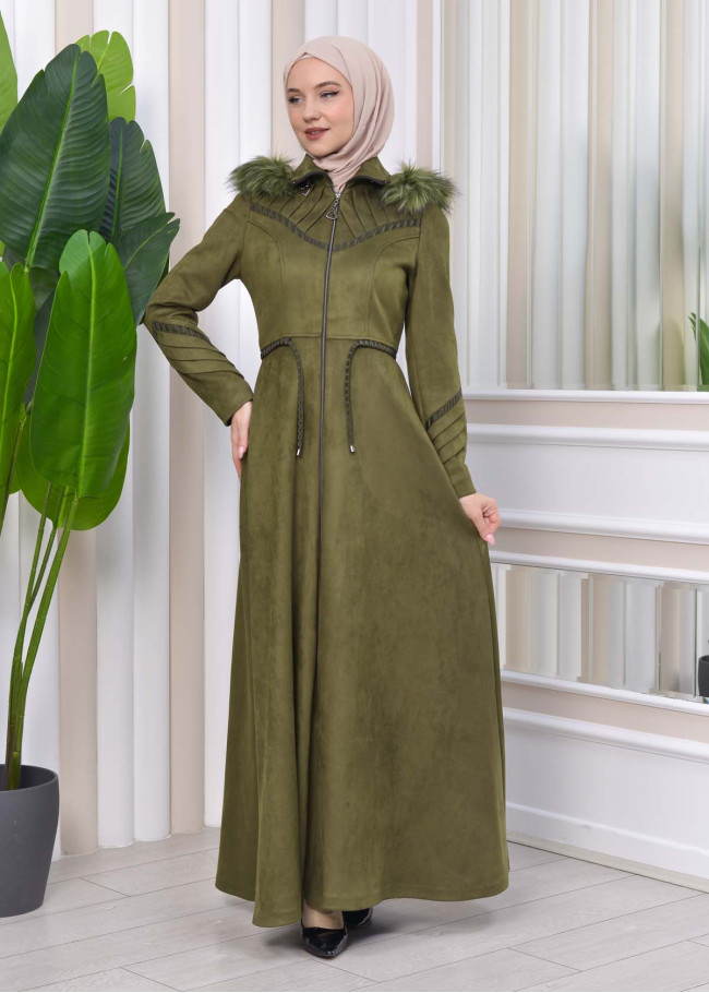 مانطو نسائي شاموا شتوي كلوش مع كبيشون فرو قابلة للإزالة 1330 Haki