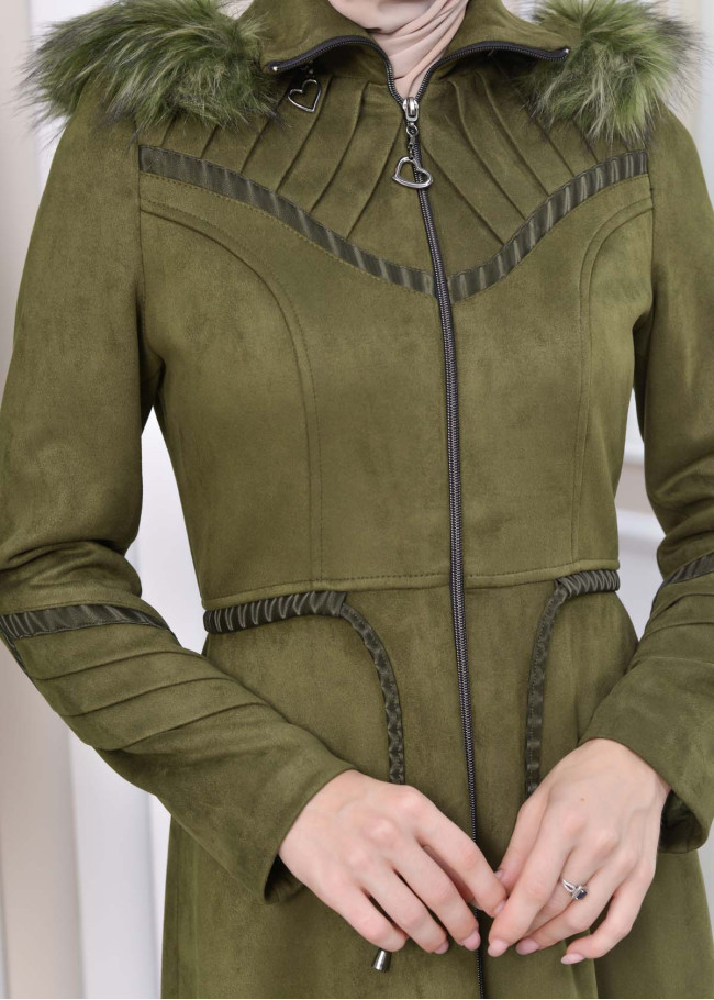 مانطو نسائي شاموا شتوي كلوش مع كبيشون فرو قابلة للإزالة 1330 Haki