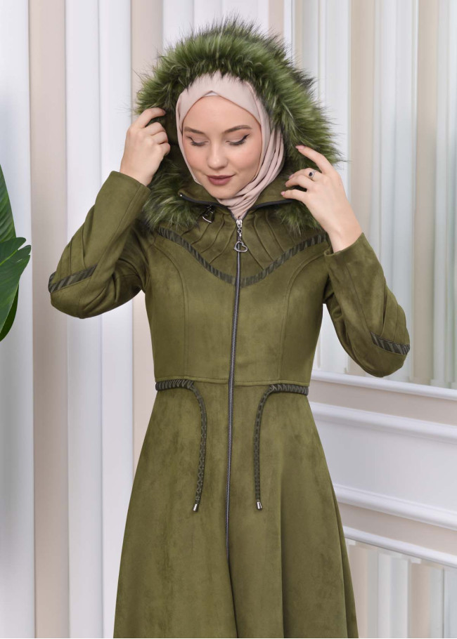 مانطو نسائي شاموا شتوي كلوش مع كبيشون فرو قابلة للإزالة 1330 Haki