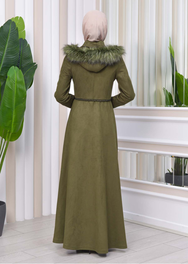 مانطو نسائي شاموا شتوي كلوش مع كبيشون فرو قابلة للإزالة 1330 Haki