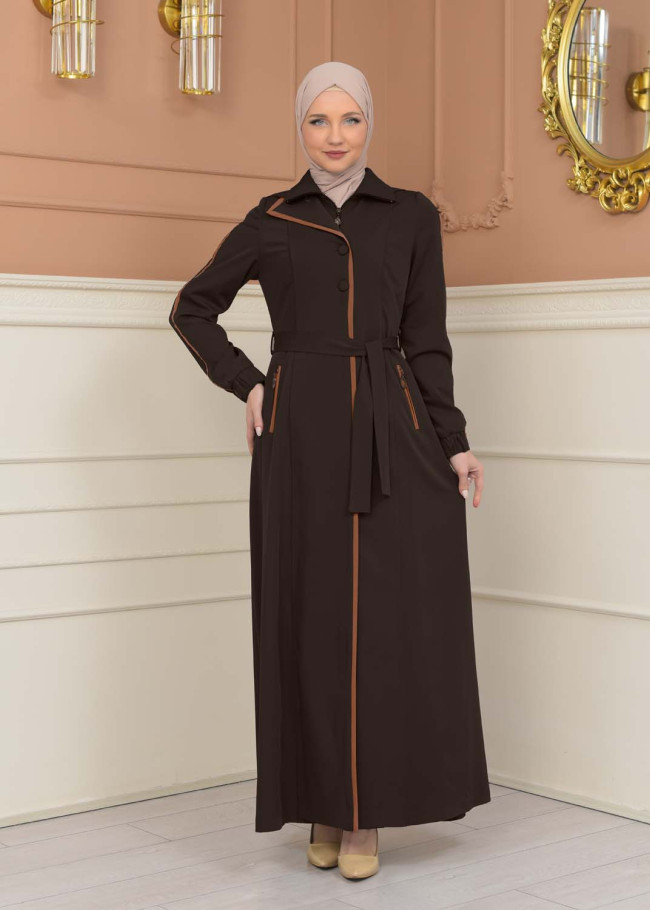 Modest Topcoat With Buttoned Detail 1230 - brown