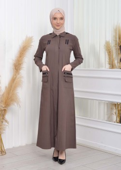 ترانشكوت كتان نسائي للمحجبات مع طاقية  1209 - شوكو كاشف