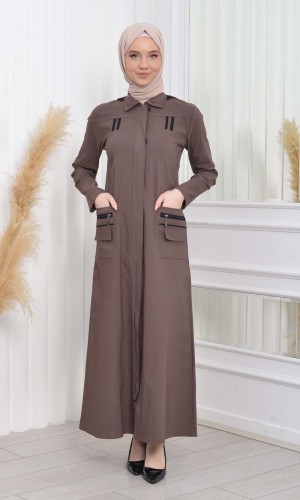 ترانشكوت كتان نسائي للمحجبات مع طاقية  1209 - شوكو كاشف