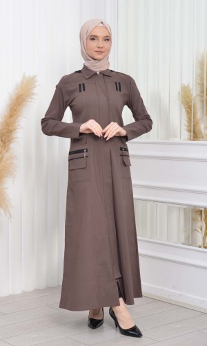 ترانشكوت كتان نسائي للمحجبات مع طاقية  1209 - شوكو كاشف