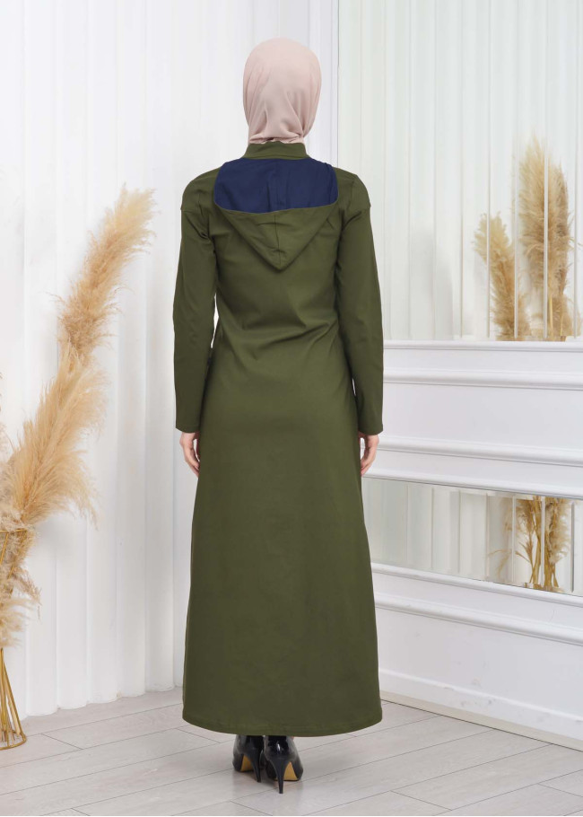 ترانشكوت كتان نسائي للمحجبات مع طاقية  1209 Haki