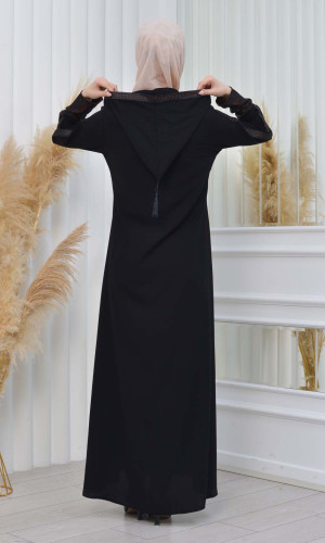 عباية نسائية للمحجبات اسود مع طاقية 613  - ترابي