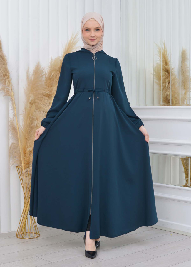 عباية حجاب تطريز قماش برادا 616 Turkuaz