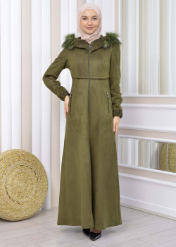 مانطو نسائي شاموا شتوي ملكي مع كبيشون فرو 1331 - زيتي