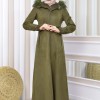 Hooded Zippered Hijab Overcoat 1331 - khaki