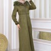 Hooded Zippered Hijab Overcoat 1331 - khaki