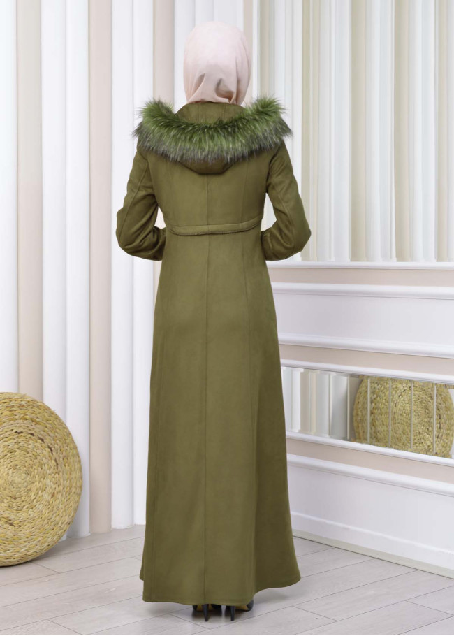 Hooded Zippered Hijab Overcoat 1331 Haki