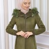 Hooded Zippered Hijab Overcoat 1331 - khaki