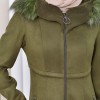 Hooded Zippered Hijab Overcoat 1331 - khaki