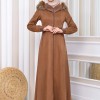 Hooded Zippered Hijab Overcoat 1331 Kahverengi