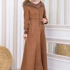 Hooded Zippered Hijab Overcoat 1331 Kahverengi