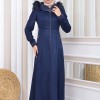 Hooded Zippered Hijab Overcoat 1331 - deep blue
