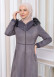 Hooded Zippered Hijab Overcoat 1331 Koyu gri