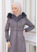 Hooded Zippered Hijab Overcoat 1331 Koyu gri
