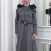 HOODED ZIPPERED HIJAB TOPCOAT 1332 Koyu gri