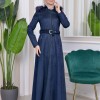 HOODED ZIPPERED HIJAB TOPCOAT 1332 Lacivert