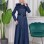 Long Suede Coat with Removable Fur Hood and Belt 1332 - deep blue