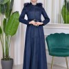 HOODED ZIPPERED HIJAB TOPCOAT 1332 Lacivert