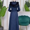 HOODED ZIPPERED HIJAB TOPCOAT 1332 Lacivert
